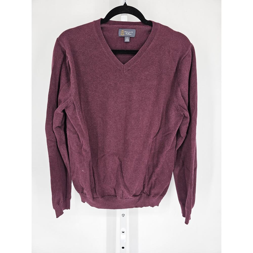 Wallin & Bros Mens Sz M V Neck Sweater Burgundy Cotton Cashmere Blend